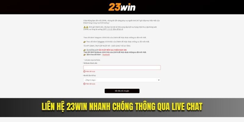 Hệ thống live chat của nhà cái 23win hoạt động liên tục