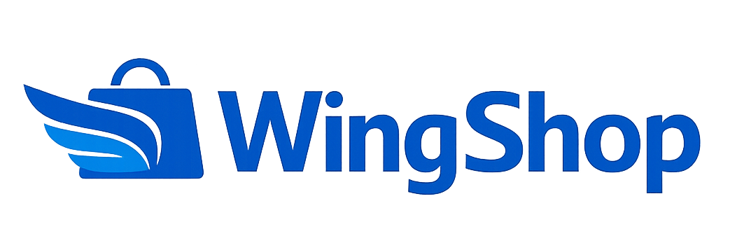 WingShop logo with a winged shopping bag icon