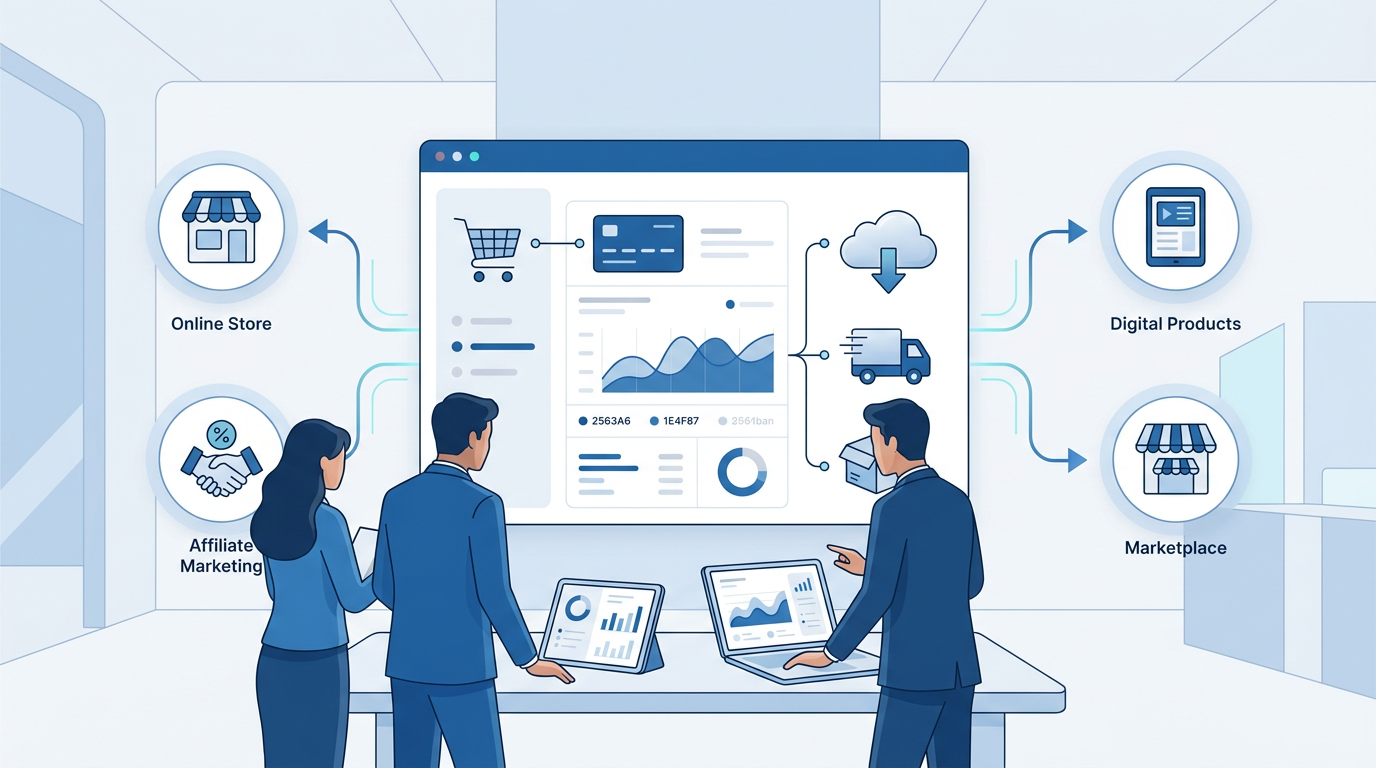 E-commerce business models and revenue streams illustration