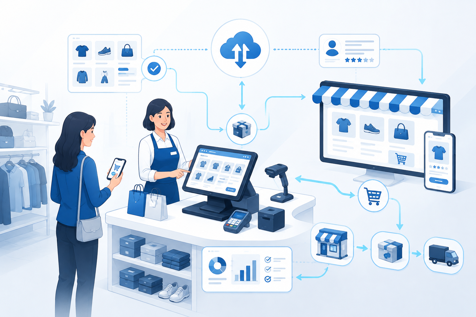 Retail POS system connecting online orders and in-store sales